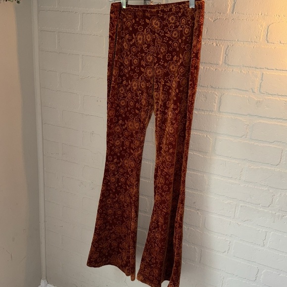 Floral Velvet Flare Pants SHEIN pull on boho XS stretch hippie - Picture 4 of 4